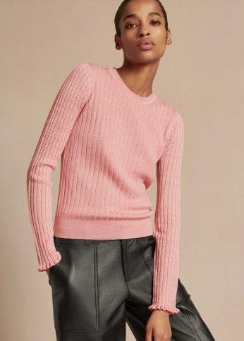 Me+Em Merino Rayon Mouliné Jumper ~ meandem clothing ~ pink rib knit jumpers ~ frill trim cuff sweater