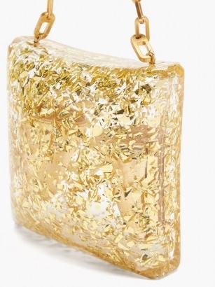 BOTTEGA VENETA Metallic-leaf plexiglass chain-strap clutch | small luxe evening bags