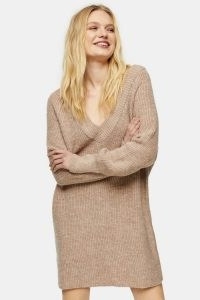 TOPSHOP Mink Marl V Neck Knitted Jumper Dress ~ classic sweater dresses