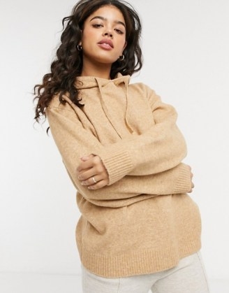 Monki Maryanne recycled co-ord knit hoodie in brown | neutral knitted hoodies - flipped