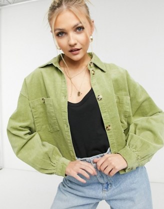 Monki Nanni cotton co-ord cord shacket in green ~ corduroy shackets ~ casual fashion co ords