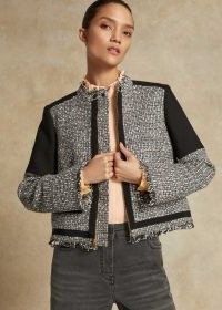 me and em Monochrome Italian Tweed Biker Jacket ~ black and white textured jackets ~ meandem outerwear