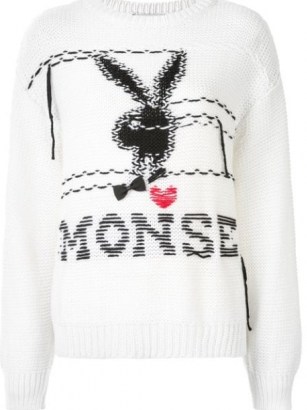 Nicky Hilton Rothchild white bunny jumper, Monse x Playboy embellished merino wool jumper in ivory, out in New York City, 19 January 2021 | celebrity street style USA | knitwear