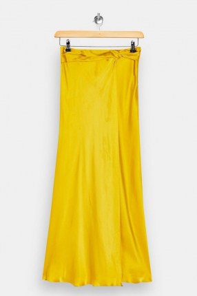 Topshop Boutique Mustard Waterfall Silk Skirt | fluid yellow skirts