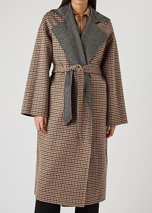 NANUSHKA Alamo houndstooth reversible wool-blend coat ~ checked wrap coats - flipped