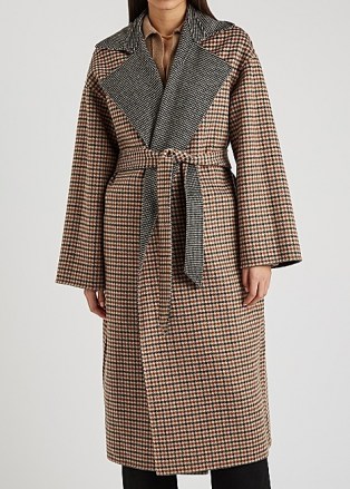 NANUSHKA Alamo houndstooth reversible wool-blend coat ~ checked wrap coats