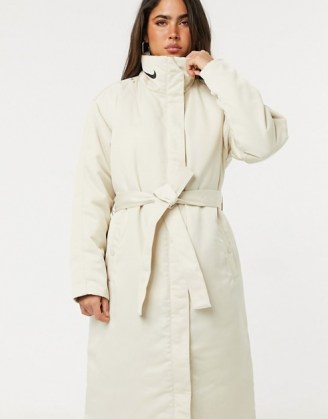 Nike trench coat in cream ~ tie waist winter coats - flipped