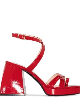 Nodaleto chunky block 85mm heel sandals | red patent leather retro shoes | 70s vintage style sandal - flipped