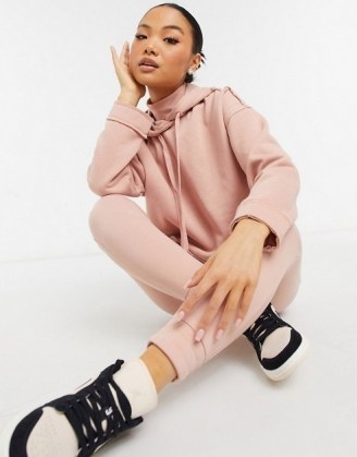 Noisy May Petite hoodie with wide sleeves co-ord in pink ~ hoodies and jogger co-ords ~ loungewear sets - flipped