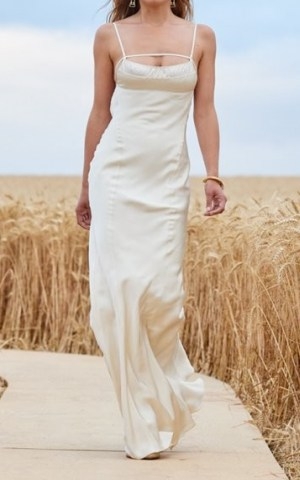 Jacquemus Novio Tie-Detailed Satin Gown ~ skinny strap fluid fabric gowns ~ long occasion dresses - flipped