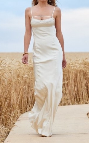 Jacquemus Novio Tie-Detailed Satin Gown ~ skinny strap fluid fabric gowns ~ long occasion dresses