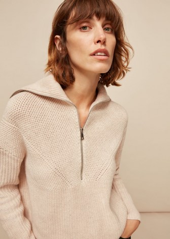 WHISTLES KNITTED ZIP NECK SWEATER ~ oatmeal pullover - flipped