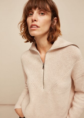 WHISTLES KNITTED ZIP NECK SWEATER ~ oatmeal pullover