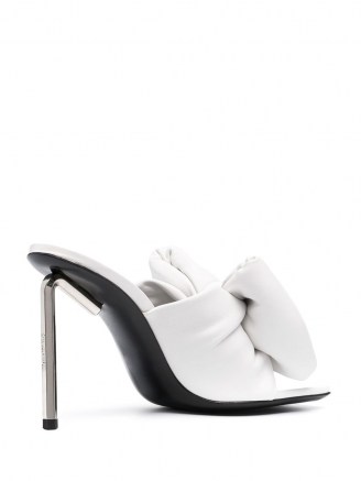 Off-White Allen bow mules / padded mule / silver-tone hexagonal stiletto heels - flipped