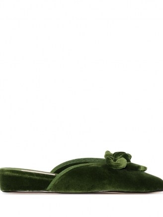 Olivia Morris At Home Daphne green velvet slippers - flipped