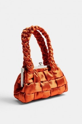 TOPSHOP Orange Weave Satin Grab Bag / small woven handbag - flipped