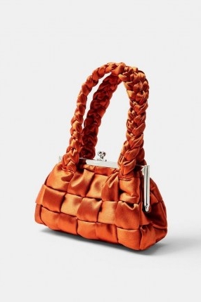 TOPSHOP Orange Weave Satin Grab Bag / small woven handbag