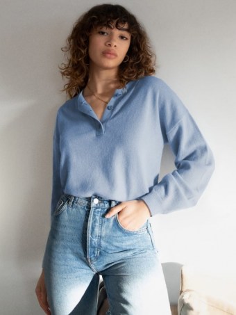 Oversized Cashmere Henley in Parisian Blue