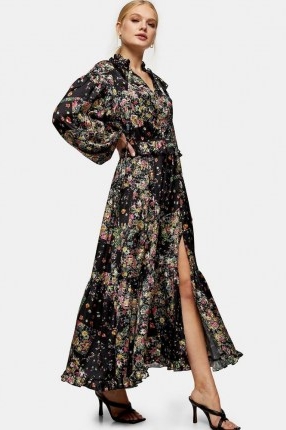 TOPSHOP Paisley Floral Print Maxi Dress / feminine ruffle trim dresses