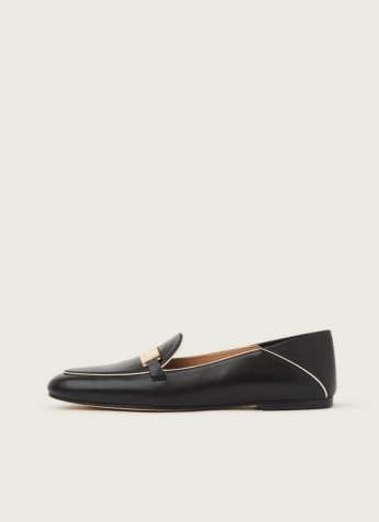 L.K. BENNETT PAOLA BLACK LEATHER CONTRAST PIPING LOAFERS / fold down back loafer / smart slip on shoes