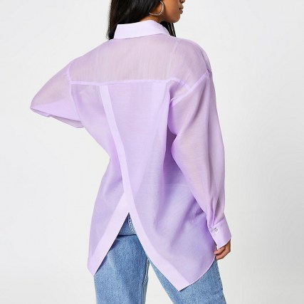 RIVER ISLAND Petite purple oversized organza shirt / split back detail shirts - flipped