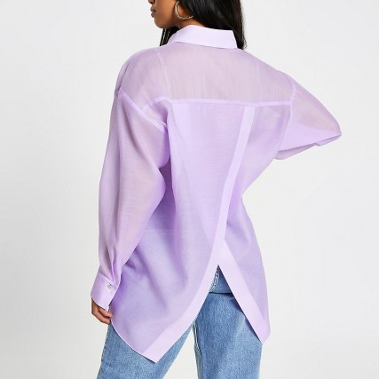 RIVER ISLAND Petite purple oversized organza shirt / split back detail shirts