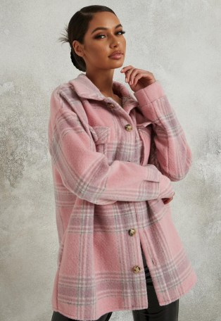 MISSGUIDED pink brushed check shacket ~ checked shackets - flipped