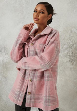 MISSGUIDED pink brushed check shacket ~ checked shackets