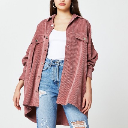 RIVER ISLAND Pink cord batwing long sleeve shacket ~ over sized slouchy shackets ~ casual corduroy shirts - flipped