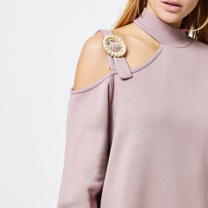 RIVER ISLAND Pink cut out buckle sweater mini dress ~ sweat dresses with embellished cut outs - flipped