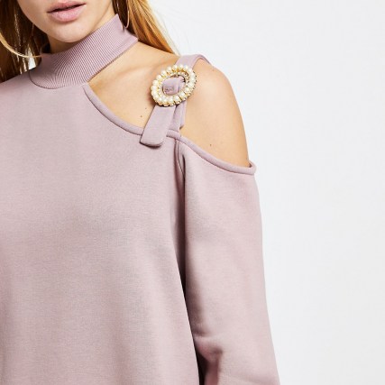 RIVER ISLAND Pink cut out buckle sweater mini dress ~ sweat dresses with embellished cut outs