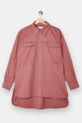 TOPSHOP Pink Oversized Casual Shirt ~ front pocket drop shoulder shirts - flipped