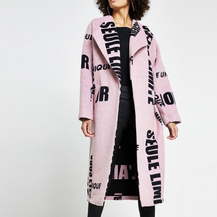 RIVER ISLAND Pink word print coatigan / slogan print coatigans / open front coats