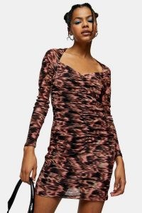 TOPSHOP Pink Wrapped Ruched Tie Dye Mini Dress
