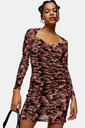 TOPSHOP Pink Wrapped Ruched Tie Dye Mini Dress