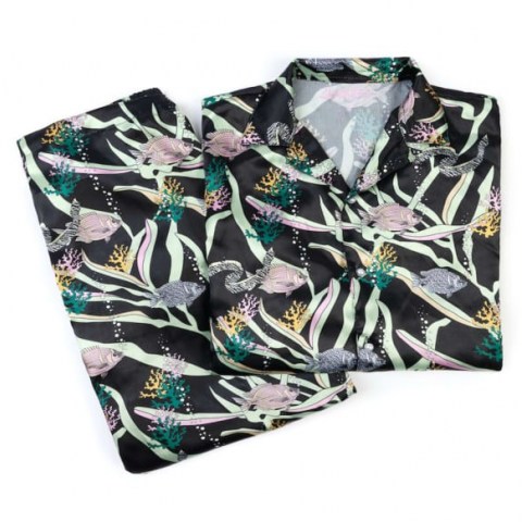 Oceanus Pippa Pyjamas Set / fish and coral prints / ocean inspired printed pyjamas - flipped