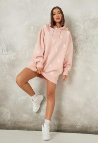 MISSGUIDED playboy x missguided pink extreme oversized repeat print hoodie dress ~ hooded sweat dresses