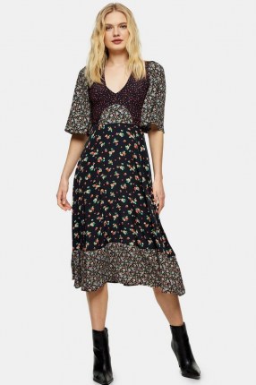 TOPSHOP Polka Dot And Floral Mixed Print Midi Dress / mixed floral print dresses - flipped