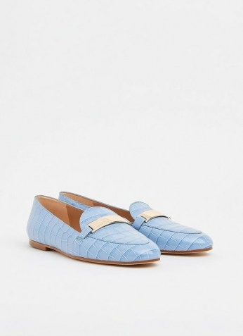 L.K. BENNETT PRIMROSE BLUE / croc embossed leather loafers - flipped