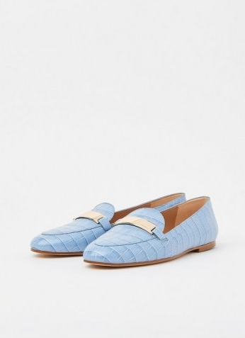 L.K. BENNETT PRIMROSE BLUE / croc embossed leather loafers