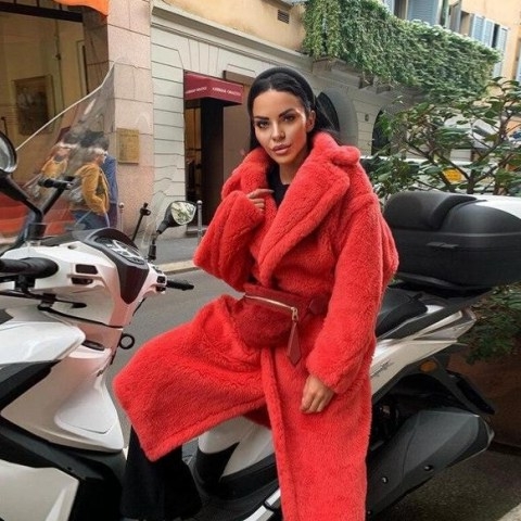 Ultamodan Plush Teddy Long Faux Fur Coat ~ red winter coats