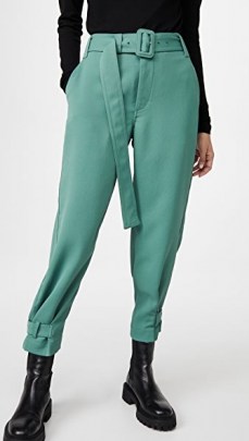 Proenza Schouler White Label Belted Rumple Pique Pants Sage ~ green abkle tie trousers - flipped