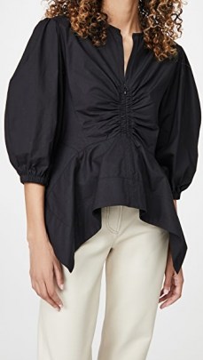 Proenza Schouler White Label Cotton Peplum Top | ruched front tops - flipped
