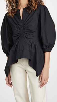 Proenza Schouler White Label Cotton Peplum Top | ruched front tops