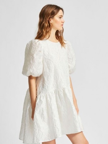 SELECTED FEMME PUFF SLEEVE OVERSIZED DRESS | white dresses with volume - flipped