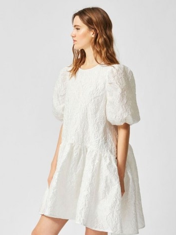 SELECTED FEMME PUFF SLEEVE OVERSIZED DRESS | white dresses with volume