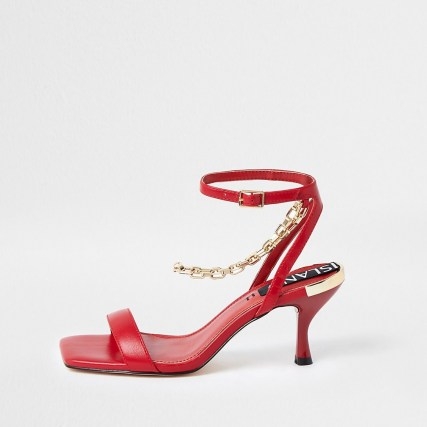 RIVER ISLAND Red chain ankle barely there heels / bright sassy sandals - flipped