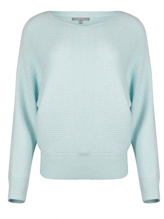 OLIVER BONAS Ribbed Blue Batwing Knitted Jumper - flipped