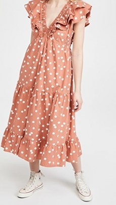 Roller Rabbit Polka Dot Ondine Dress in Clay / spot print ruffle trimed dresses - flipped