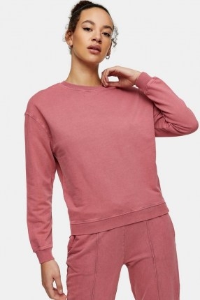 TOPSHOP Rose Pink Acid Wash Sweatshirt ~ crew neck sweatshirts - flipped